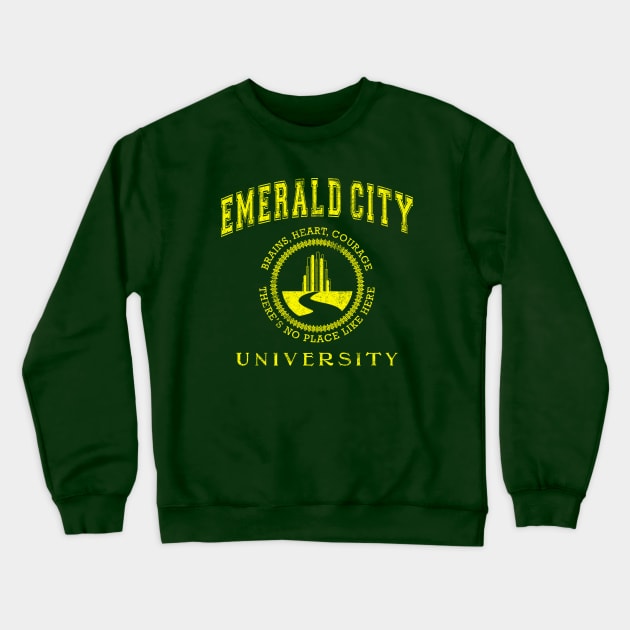 Emerald City University (Yellow) | The Wizard Of Oz | Wicked The Musical Crewneck Sweatshirt by rydrew